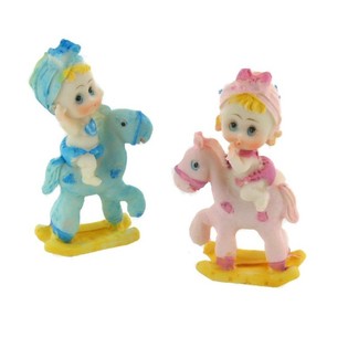 Topper de Bolo de Nascimento - Beb&eacute; em Cavalo de Baloi&ccedil;o 9 cm (4 un.)
