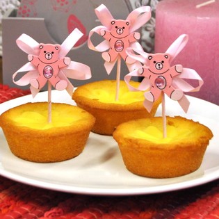Palitos decorativos para cupcake de nascimento - Urso Rosa (12 un.)