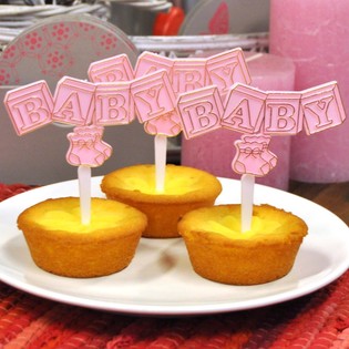 Topper para Cupcake de Nascimento - Cor-de-Rosa Beb&eacute; (12 unid.)