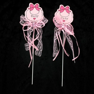 Topper / Palito para Bolo de Nascimento - Rosa Beb&eacute; (12 unid.)