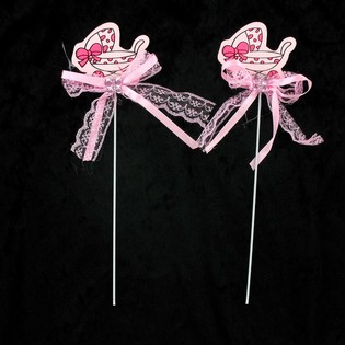 Topper de Bolo de Nascimento - Carrinho de Beb&eacute; Cor-de-Rosa (12 un.)