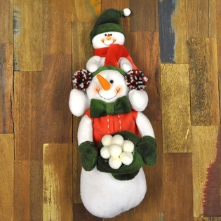 BONECO DE NEVE DE PEL&Uacute;CIA COM BEB&Eacute; DE NEVE NOS OMBROS 38 CM