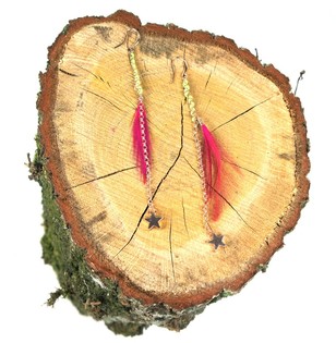 Brincos Ibiza com Penas Rosa/Verde (1 un.)