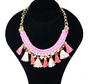 Colar de Luxo Estilo Ibiza com Borlas Rosa (1 un)