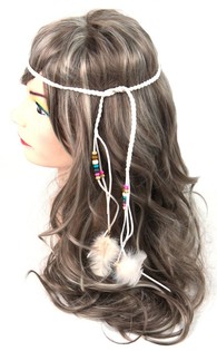 Banda de Cabelo Estilo Ibiza com Missangas Branca (1 un.) - Revenda