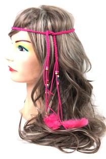 Fita de cabelo estilo Ibiza com contas f&uacute;csia (1 un.)