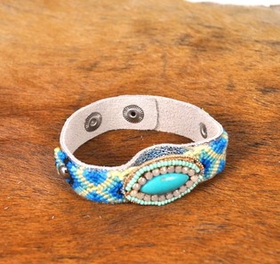 Pulseira de Luxo Estilo Ibiza Aspeto Prata e Turquesa (1 un.)