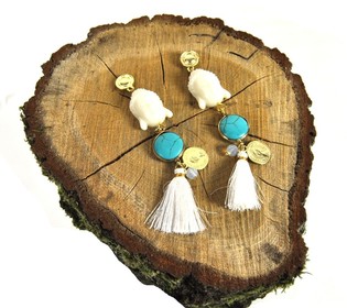 Brincos Turquesa / Creme Buda (1 un.)