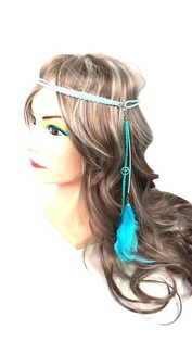 Banda el&aacute;stica para o cabelo com penas Turquesa (1 un.)