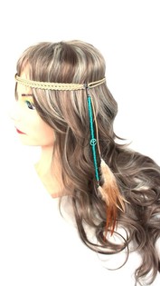 Fita de cabelo com penas Bege Turquesa (1 un.)