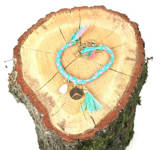 Pulseira Entran&ccedil;ada Estilo Ibiza Rosa e Turquesa (1 un)
