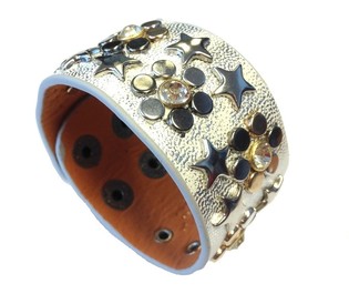 Pulseira Larga de Luxo Estilo Ibiza com Tachas Prateadas e Strass (1 un)