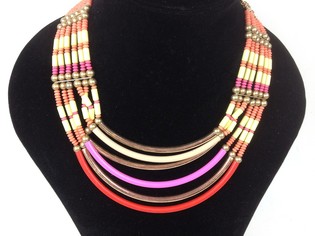 Colar de Luxo Estilo Ibiza Rosa / Laranja / Dourado (1 un.)