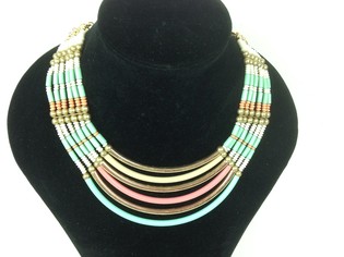 Colar de Luxo Estilo Ibiza Turquesa / Creme / Ouro (1 un.)