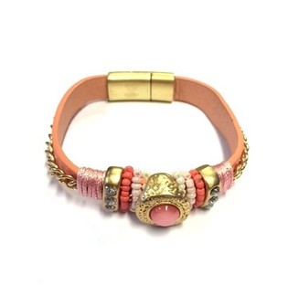 Pulseira de Luxo Estilo Ibiza Rosa / Dourado (1 un.)
