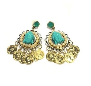 Brincos de Buda Turquesa e Moedas (1 un.)