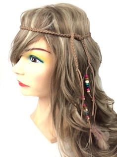 BANDA DE CABELO ESTILO IBIZA COM CONTAS CASTANHO (1 un)