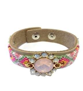 Pulseira de Luxo Estilo Ibiza Creme/Taupe com Flor (1 un.)