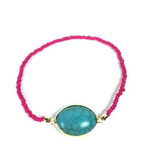 Pulseira Estilo Ibiza F&uacute;csia com Pedra (1 un.)