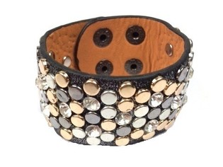 Pulseira Larga de Luxo Preta com Tachas e Strass (1 un.)