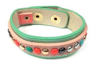 Pulseira Estilo Ibiza com Tachas Verde/Rosa (1 un)