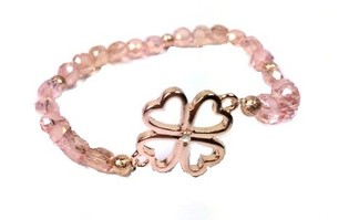 Pulseira Estilo Ibiza Rosa com Trevo - El&aacute;stica (1 un)