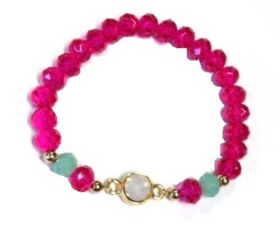 Pulseira Estilo Ibiza Fúcsia Turquesa com Strass (1 un)
