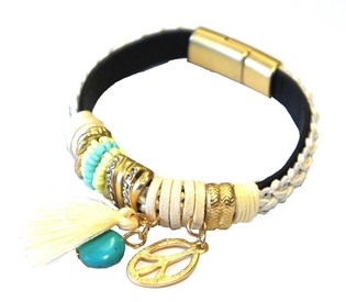 Pulseira Ibiza Creme com Borla e Pingente de Paz (1 un)