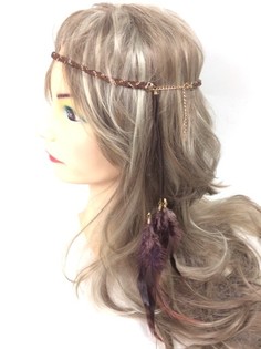 Fita de Cabelo Entrançada com Penas Castanha - Estilo Ibiza (1 un)