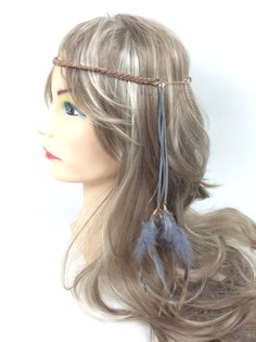 Fita de cabelo entrançada com penas Cinzento/Castanho (1 un)