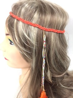 Banda de cabelo entran&ccedil;ada com penas - Cor-de-laranja (1 un.)