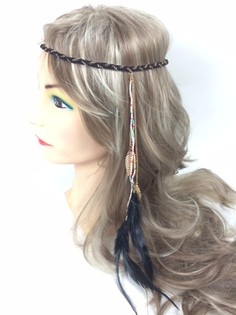 Fita de cabelo entrançada com penas preta (1 un)