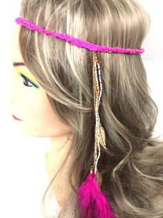 Diadema entrançada com penas Fúcsia (1 un)