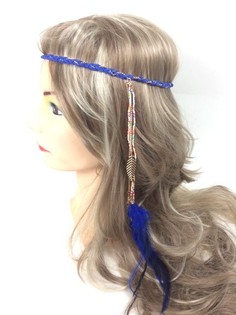 Fita de cabelo entrançada com penas azul escuro (1 un.)