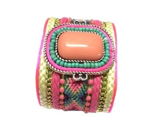 Pulseira larga com pedra rosa (1 un.)