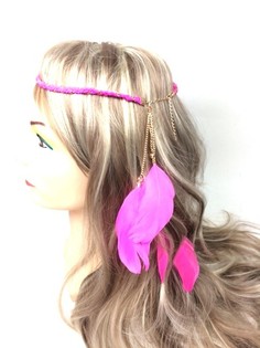 Fita de cabelo entrançada com penas fúcsia (1 un.)