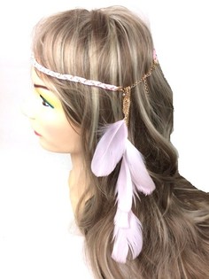 Banda de cabelo entran&ccedil;ada com penas rosa (1 un)