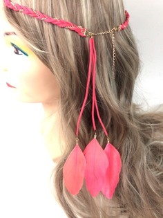 Fita de cabelo entrançada com penas Pêssego (1 un.)