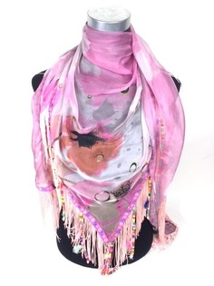 Cachecol Estilo Ibiza com Franjas Cor-de-Rosa (1 un)