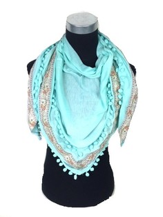 Lenço Triangular Estilo Ibiza Menta com Pompom (1 un.)