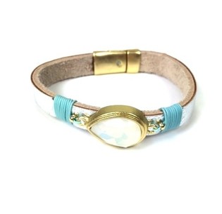 Pulseira prateada com gota de madrepérola estilo Ibiza (1 un)