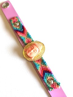 Pulseira de Luxo Estilo Ibiza Rosa/Salm&atilde;o Buda (1 un.)
