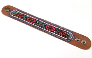 Pulseira de Couro Aztek com Strass Azul Claro (1 un)