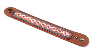 Pulseira de Couro Azteca com Strass Vermelho (1 un)