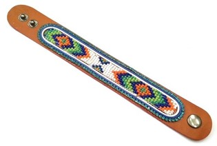 Pulseira de couro azteca com strass azul claro (1 un)