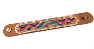 Pulseira de Couro Ibiza Estilo Azteca Orla Dourada Laranja (1 un.)