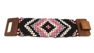 Pulseira Ibiza Estilo Azteca Fecho de Madeira Rosa/Preto (1 un)