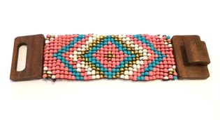 Pulseira Azteca com Fecho de Madeira Azul/Rosa (1 un)