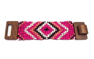 Pulseira Azteca com Fecho de Madeira Fúcsia (1 un)