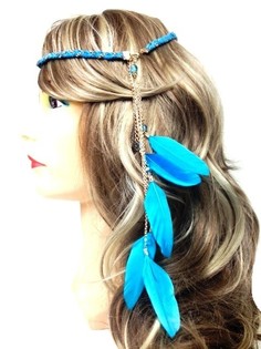 Banda de cabelo entrançada com penas azul (1 un)